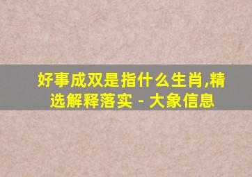 好事成双是指什么生肖,精选解释落实 - 大象信息